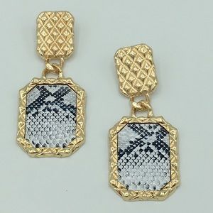 Statement Earrings - Gold/Faux Snakeskin